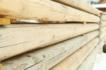 Wooden fence outdoor in winter season, close up