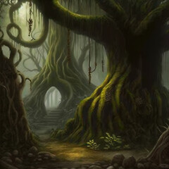 Obraz premium A foggy swamp. Dark and mysterious. 