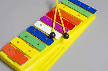 Children's xylophone and xylophone sticks.