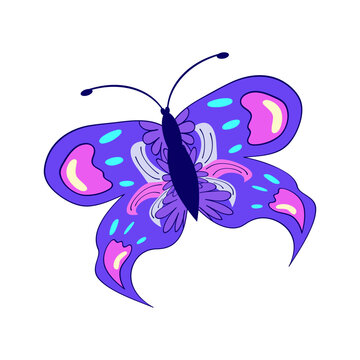 Y2k butterfly in abstract style on white background. Flower power. Y2k aesthetic. Vector illustration design. 90s, 00s butterfly isolated.