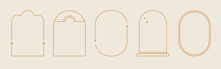 Fototapeta Line arch frame set. Minimal line style arch, oval shape boho frame element for badge, logo design. Vector illustration. obraz