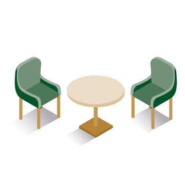 アイソメトリック_カフェの椅子とテーブル