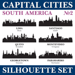 Capital cities silhouette set. South America. Part 2