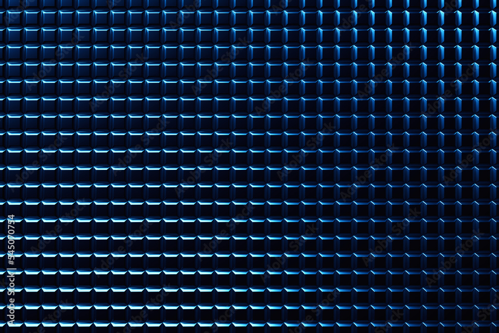 Poster 3d rendering. blue pattern of cubes of different shapes. minimalistic pattern of simple shapes, simi