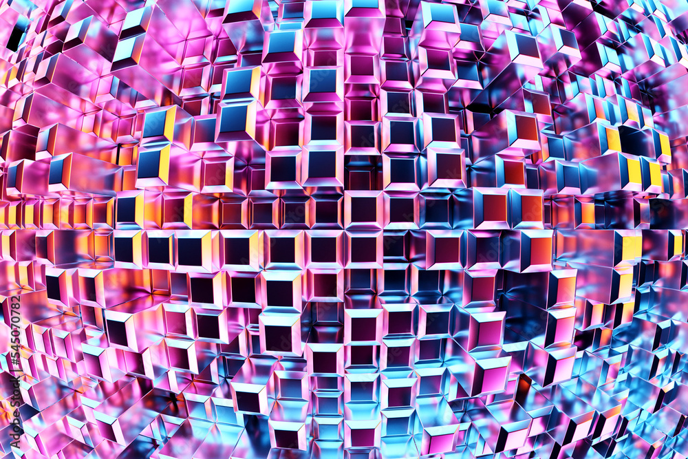 Poster 3d rendering. pink and purple geometric pattern. minimalistic pattern of simple shapes. bright creat