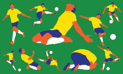 Football soccer player in action isolated background. Flat vector illustration.