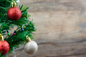 Macro Christmas baubles on tree