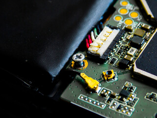 The chip of a mobile phone. Close-up.