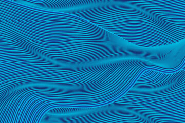 3D rendering of wavy blue abstract lines textured textured poster background