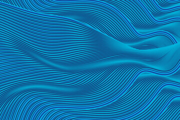 3D rendering of wavy blue abstract lines textured textured poster background