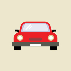 Red funny simple car flat vector illustration.