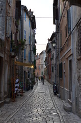 Fototapeta na wymiar Croatia - Rovinj on Istria peninsula. Old town cobbled street View mediteranean