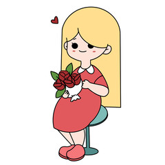 Holding a bouquet of roses pencil color illustration