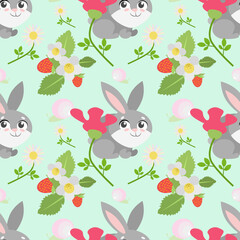 pattern with bunnies and flowers for your decoration