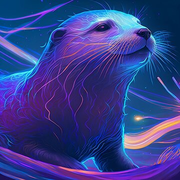 Otter Animal Patronus Glowing Spirit Glowing Spirit Animal Apparition Patronus in Glowing UV on a Black Background | Created Using Midjourney and Photoshop