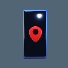 blue phone with gps sign in 3d rendering design.
