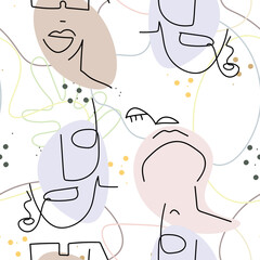 Woman Face line. Abstract drawing seamless pattern