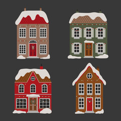 Fototapeta premium Set with christmas houses. Vector illustration.