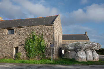 Fototapeta na wymiar Crucuno dolmen - megalithic monument in Crucuno village in Brittany, France