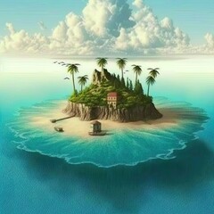 A beautiful tropical island with some fantasy elements. Perfect for games, advertising, cards, tourism, travel. 