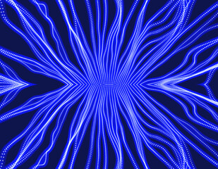 Abstract speed lines. Array with dynamic emitted particles. Moving effect light. High-speed network concept. Big data transfer background. 3d vector illustration.