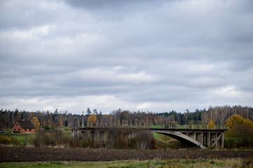 Bridge to nowhere. Unfinished and abandoned road overpass bridge