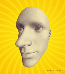Face in pop art style. Modern creative design. 3d surreal vector illustration. Design for presentation, cover or brochure.