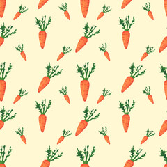 Seamless vegetable New Year's pattern on a yellow carrot background. 
