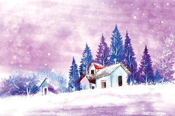 Fototapeta na wymiar Landscape for winter and new year holidays christmas card background