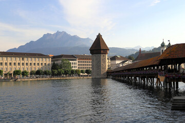 City landscape with the Chapel  bridge in  Lucerne