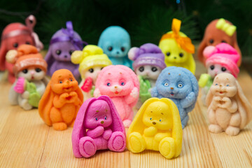 Hares made of handmade soap. The symbol of the new year 2023.
