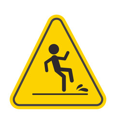 Wet floor caution warning triangle sign, yellow symbol isolated on white background.