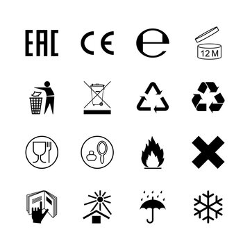Set of packaging symbols and marks isolated PNG