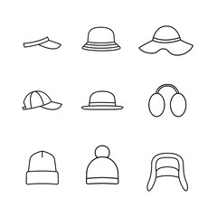 Caps and hats line icon set isolated PNG