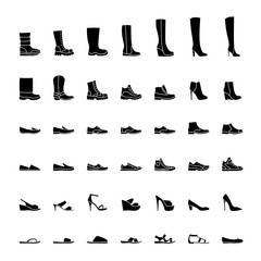 Black glyph shoes icon set, men women fashion shoes isolated PNG