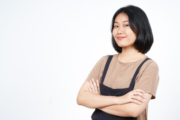 Folding arms smile and looking at camera Of Beautiful Asian Woman Isolated On White Background