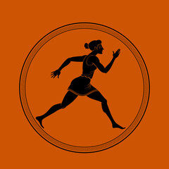 Running Female Athlete in the style of Ancient Greece Pottery. Vector Illustration