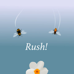 Bees rushing to land on the flower. Illustration for competition and speed concepts