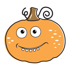Isolated cartoon orange pumpkin with a kawaii face on a white background. Cute funny character. Flat design.