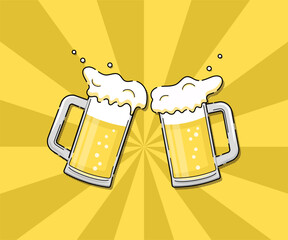 ビールジョッキで乾杯をする手描き風のベクターイラスト © ICIM