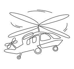 Flying helicopter, a device for mobile movement in space through the air. Continuous line drawing illustration