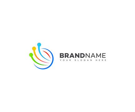 Colorful Tech Logo with Swirl and Connection Points  Brand Identity Concept