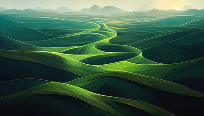 Tuinposter Abstract groen landschapsbehang achtergrondillustratieontwerp met heuvels en bergen © Robert Kneschke