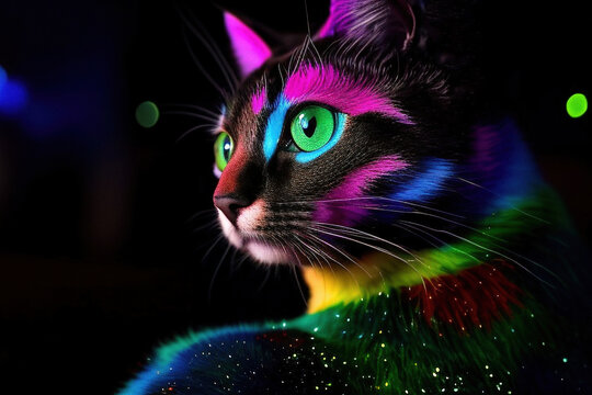 Portrait of a cat in glowing makeup