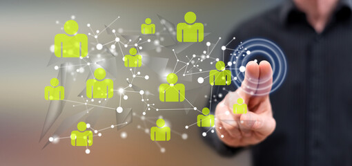 Man touching a social network