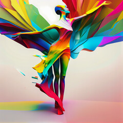 Geometrically inspired digital artwork of a poised dancer, blending vivid hues and crystal facets. Ideal for modern design, artistic projects, and vibrant backgrounds.  generative ai   
