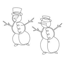 Snowman in a hat. Christmas decoration. Family entertainment for children building a snowman. Continuous line drawing illustration