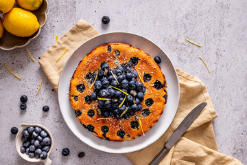 top view blueberry lemon cake without sugar