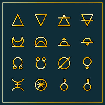ASTROLOGY ELEMENTS zodiac horoscope thin line label linear design esoteric stylized elements symbols signs. Vector illustration icons