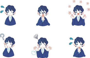 スーツ姿の人物の様々な表情のイラストセット